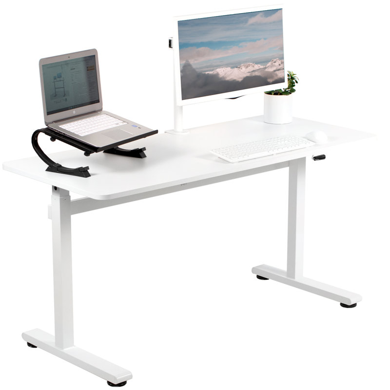 Bureau à hauteur réglable à manivelle 55 po x 24 po, Blanc / blanc