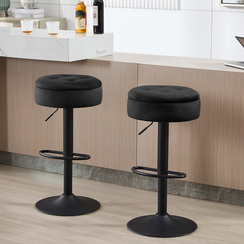 Swivel Upholstered Adjustable Height Counter Stool with Metal Frame, Black