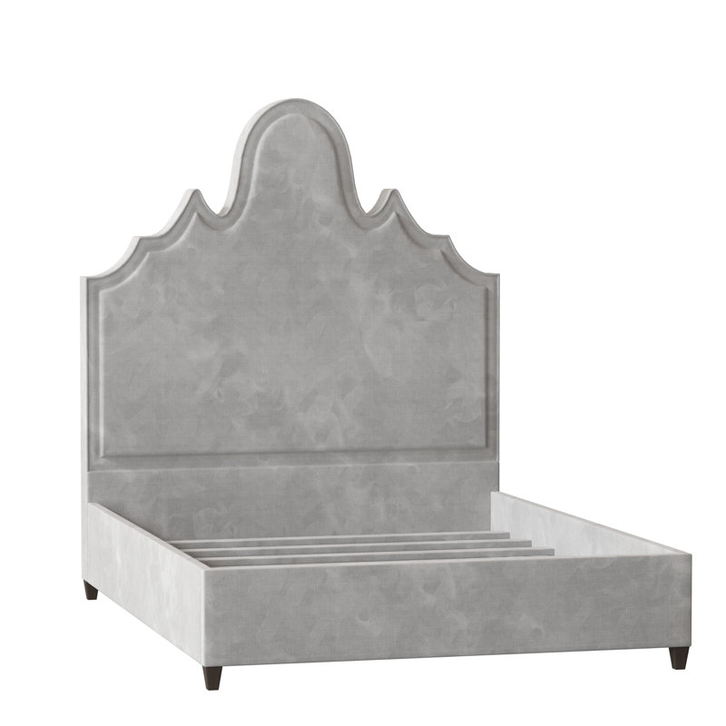 Lit tapissier standard Amalie, Très grand, Bella en velours performance blanc, Brun acajou