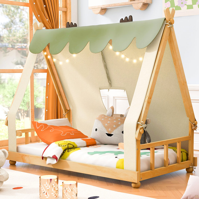 Twin Size House Bed With Tent And Light, Twin, White
