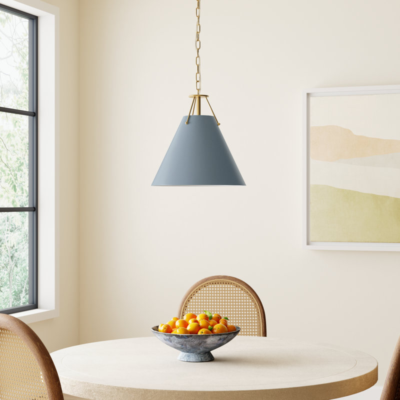 Kinston 1-Light Metal Cone Pendant, Blue, Gold