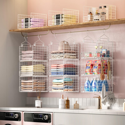 Organisateur de garde-robe pliable à 3 niveaux avec 5 crochets en S