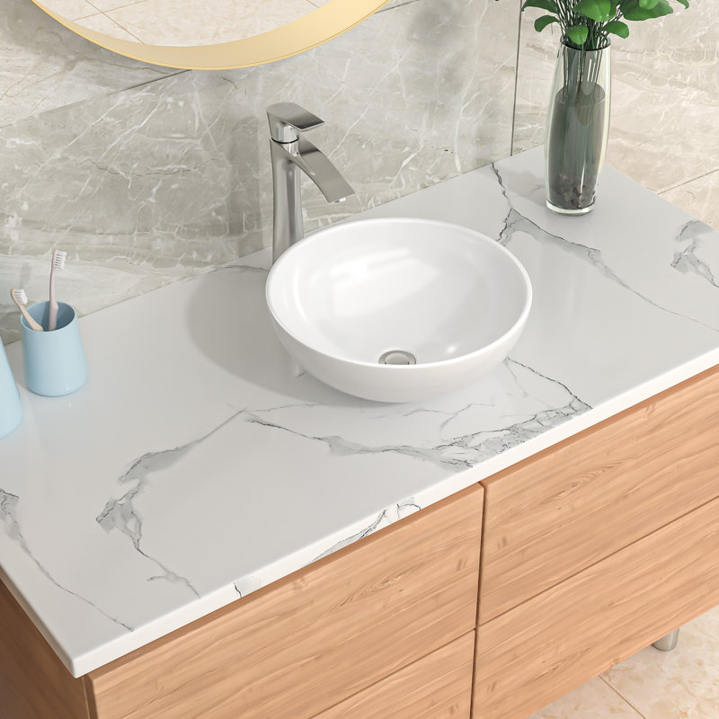 16 x 16 Inch Round Vessel Sink White Ceramic Bathroom Sink Above Counter Art Basin Sink Small Sink