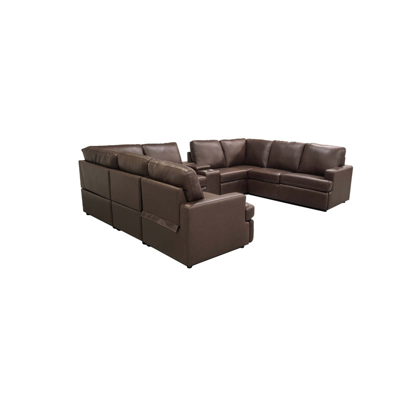 Namdor Leather Match Power Recline Sectional, Dark Brown Leather Match