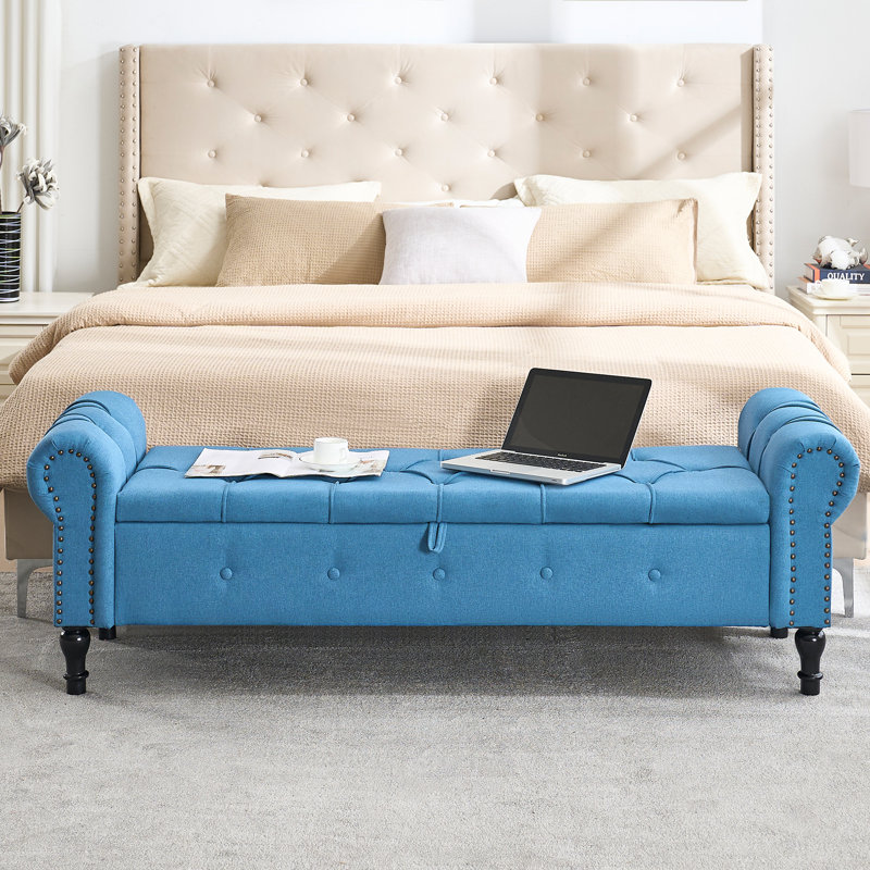66.9‘’ Upholstered Storage Bench, Blue