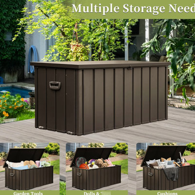 Lockable Patio Storage Container 120 Gallon - Dark Brown, Waterproof For Tools Outdoor Bin & Garden