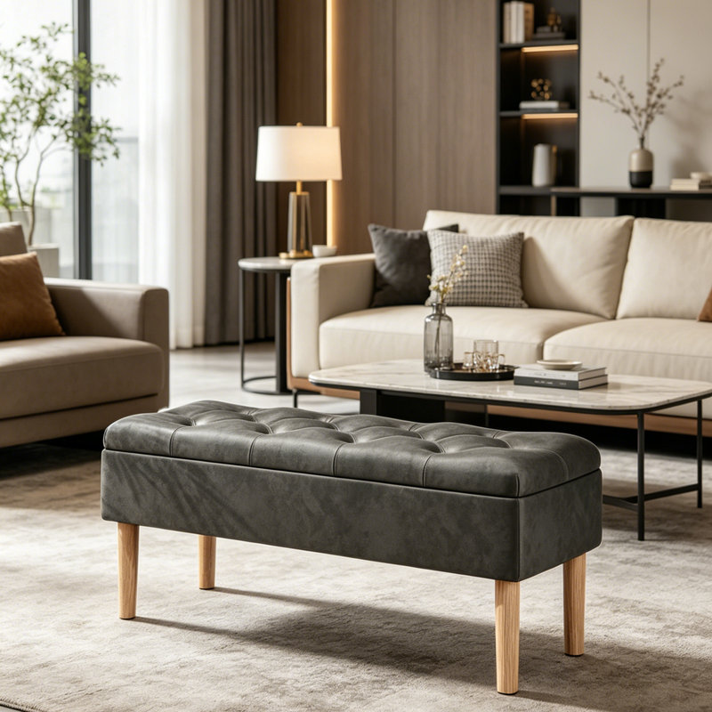 100cm Wide Velvet Rectangle No Pattern Standard Ottoman, 46cm H x 100cm L x 40cm D