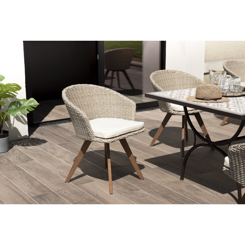 Amy-Jo Patio Dining Armchair with Cushion, Brown/White