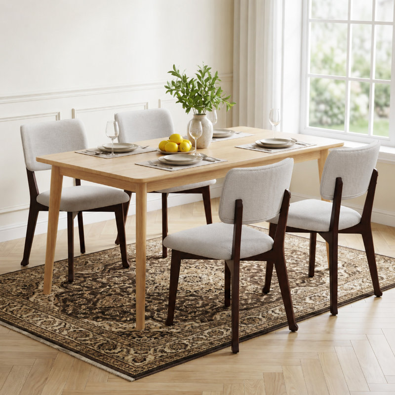 Chaises d'appoint de cuisine en bois d'hévéa massif avec assise rembourrée, 4, Gris clair