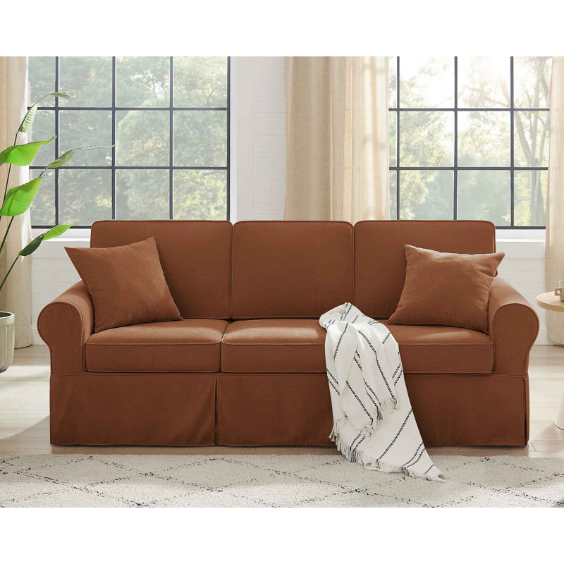 Fiona 222Cm Flared Arms Sofa, Dark Rust