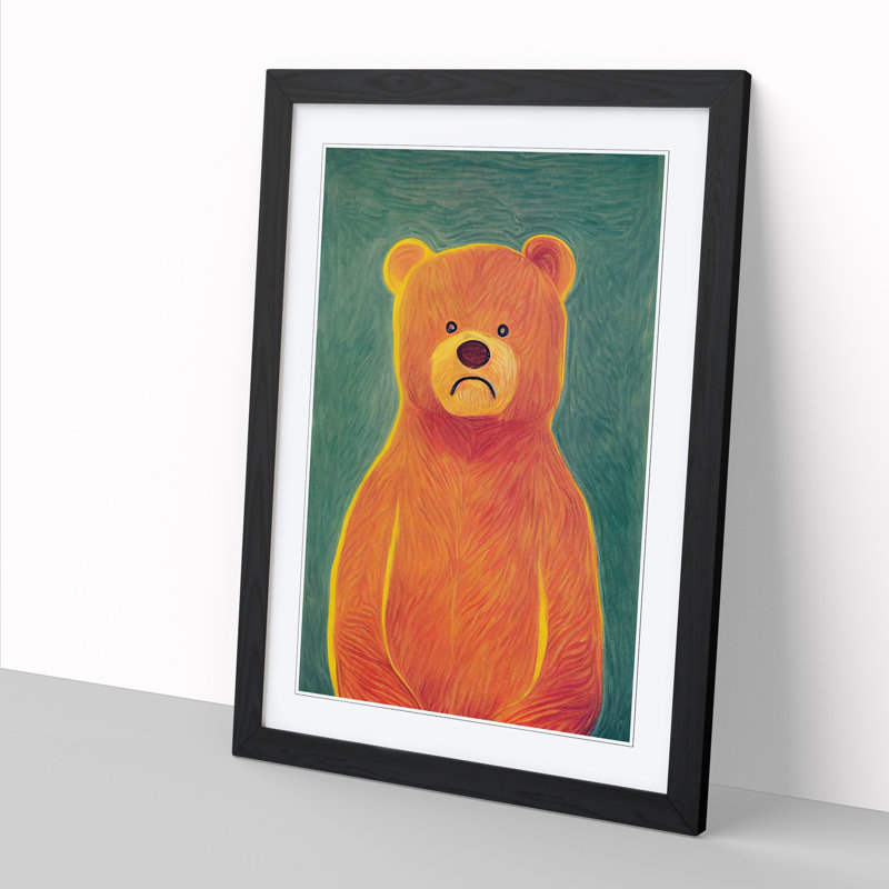FRM-V0523-2485X Teddy Bear Painting - Single Picture Frame Print, Black, 64cm H x 46cm W x 2cm D