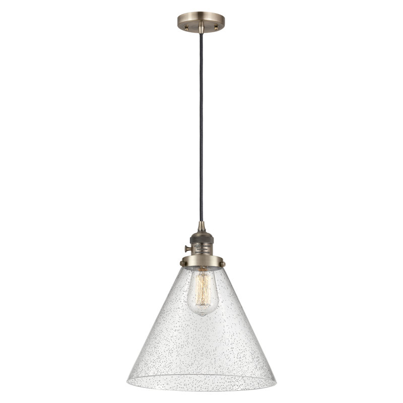 Luminaire suspendu en forme de globe à 1 lumière Anisley, H 14,13 po x l 12 po x P 12 po, Grainé, Laiton antique