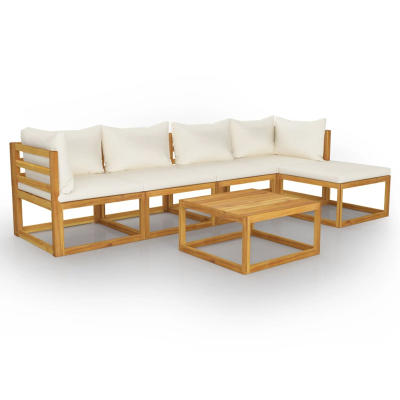 Ensemble de salon de jardin en bois d'acacia crème et brun avec coussins en polyester