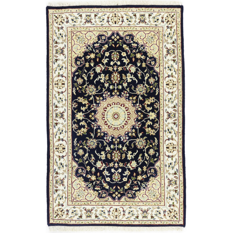 Navy Blue Floral Naiin Traditional Accent Rug 3x4 Wool Hand-knotted Foyer  Carpet