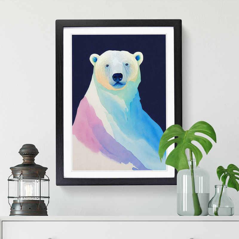 Watercolour Polar Bear - Single Picture Frame Print, 64cm H x 46cm W x 2cm D, Oak