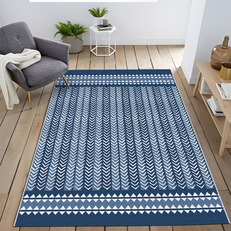 Tapis décoratif moderne à motif géométrique bleu, Rectangle 5 pi 1,02 po x 7 pi 6,55 po