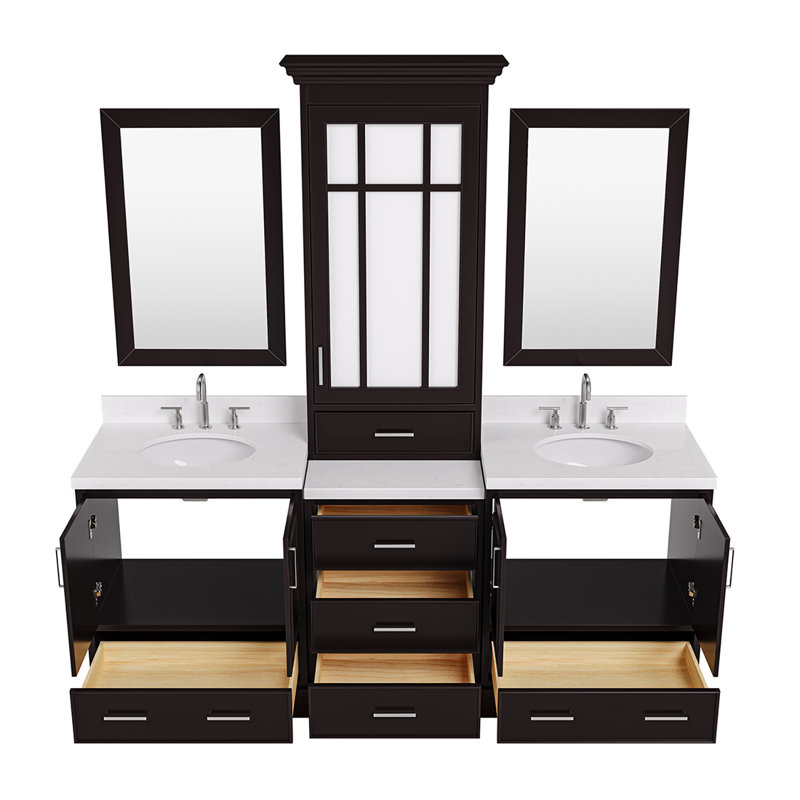 84.25'' Double Bathroom Vanity with Carrara Quartz Top, Espresso