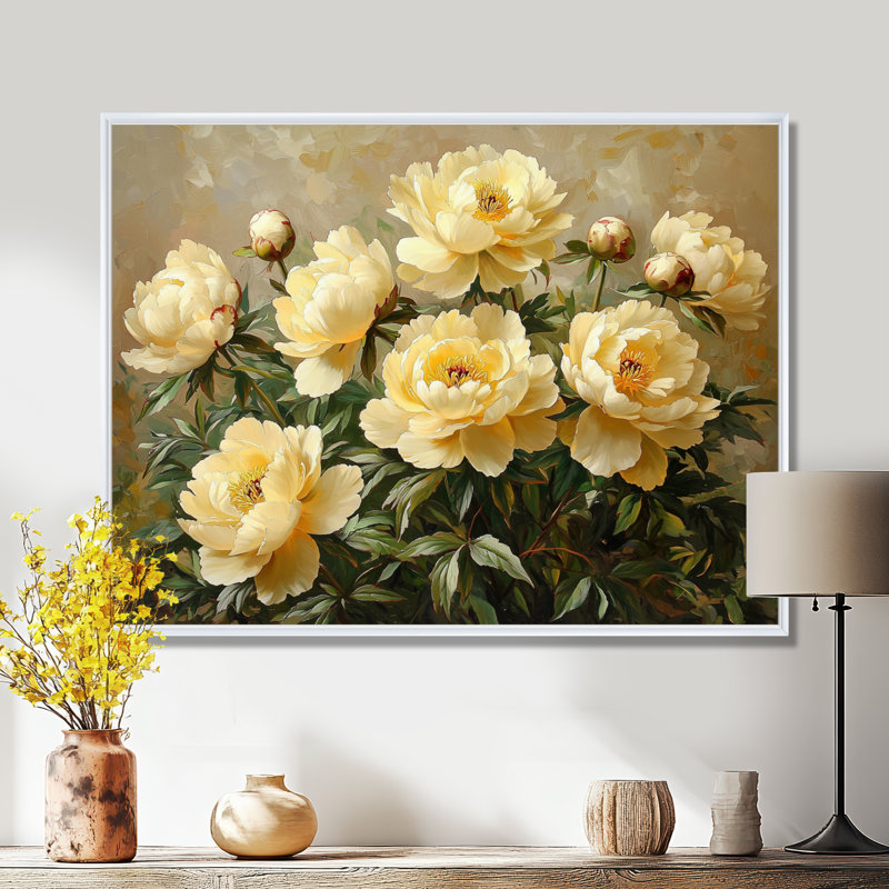 Jacoresy, pivoines d'été dans le jardin d'herbes III - pivoines sur toile, H 34 po x l 44 po, Impression encadrée flottante