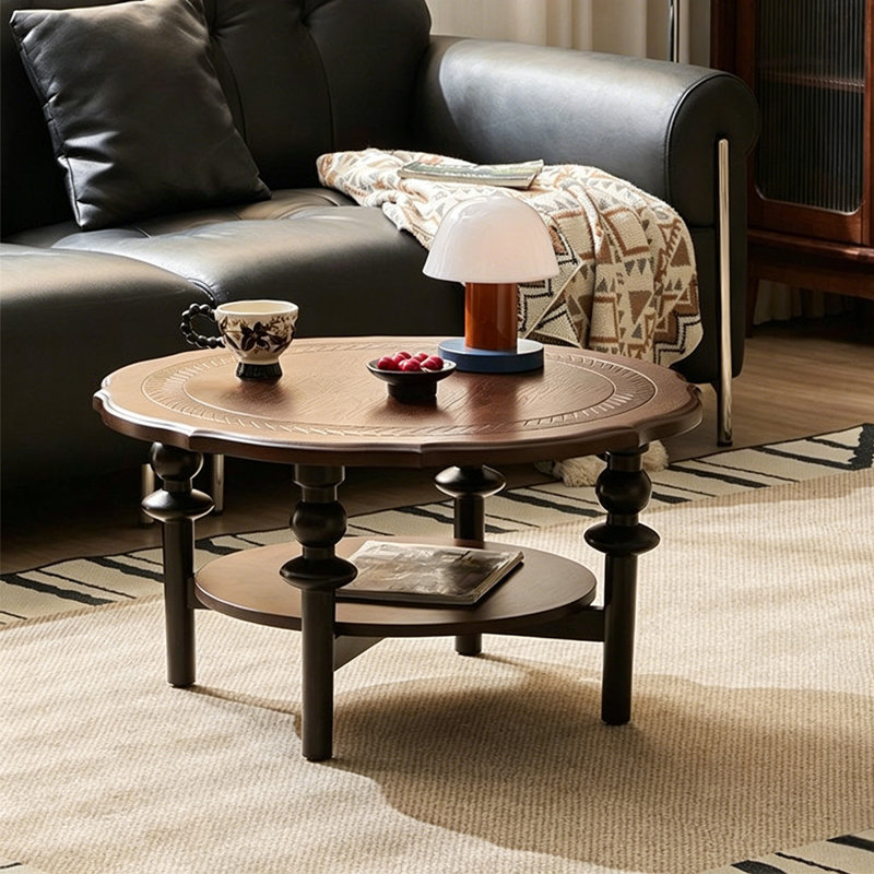 Table basse ronde en bois massif noyer, Noyer
