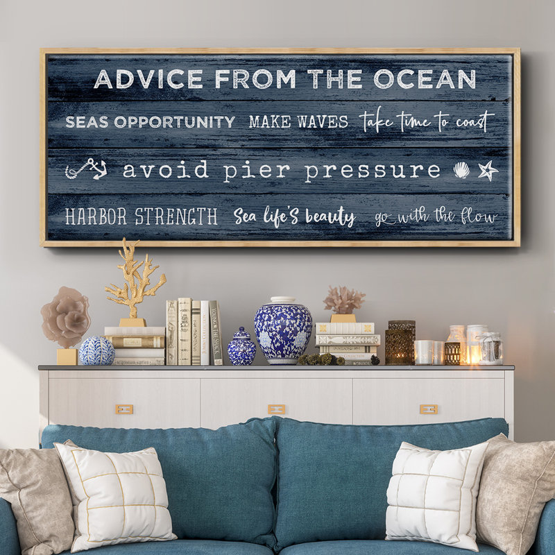 Navy Ocean- Framed Canvas, 20" H x 50" W