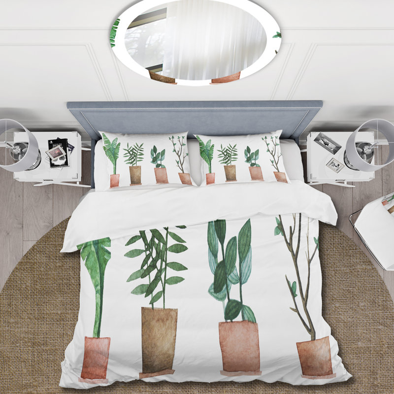Duo de plantes en pot - Ensemble de housse de couette Farmhouse - Microfibre de polyester