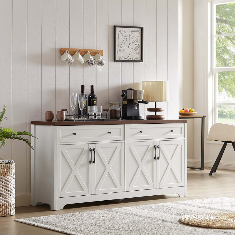 Armoire de rangement multifonctionnelle 61 po, Blanc/noyer