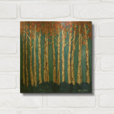 « Arbres roses » par Holly Wojhan, tableau mural en métal doré, 30,5 x 30,5 cm
