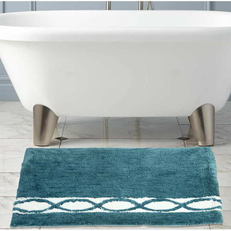 Yamaguchi Non-Slip Bath Rug, Aqua Blue White