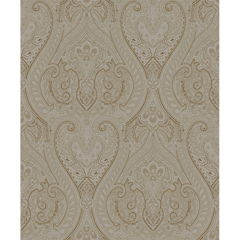 Zen Damask Paper Metallic Wallpaper Roll, Gold/Gray