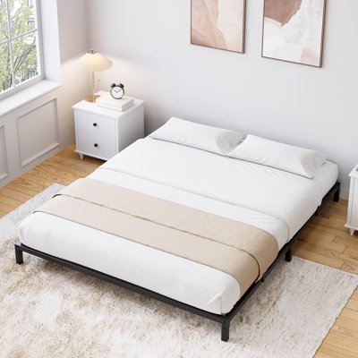Base de lit plateforme robuste en métal, base de lit silencieuse avec rangement sous le lit et support à lattes en acier