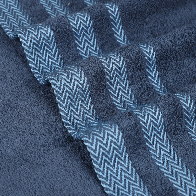 Bouse Hays Cotton Solid Plush Soft Absorbent Medium Weight 3 Piece Bathroom Towel Set, Navy Blue