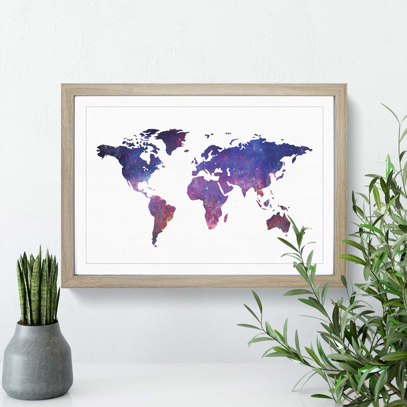 A Cosmic Map of the Earth in Abstract - Picture Frame Painting Print, 62cm H x 87cm W x 2cm D, Oak Framed