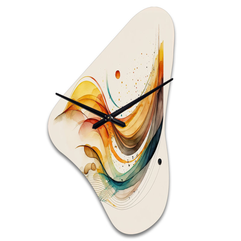 Piselli orange brûlé vagues abstraites II - horloges murales en métal de forme unique, horloge murale, Grand