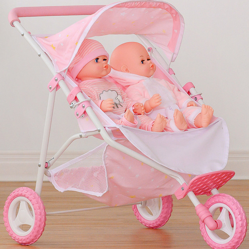 Olivia's Little World Pink Twinkle Star Princess Baby Doll Twin Stroller