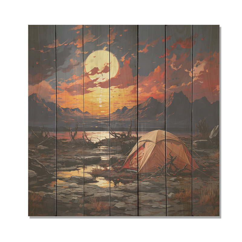 Seaside Sunset Camp II - chambre de bébé sur bois, H 15 po x l 15 po