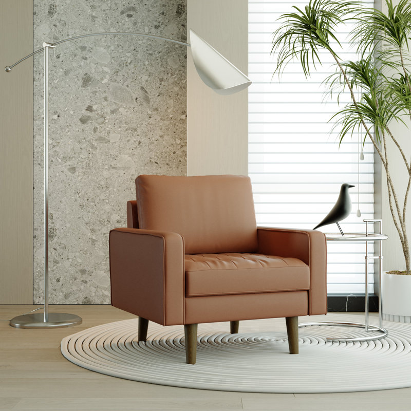 Statura 32" Mid-Century Square Arm Accent Chair, Sofa Chair, Brown, Brown
