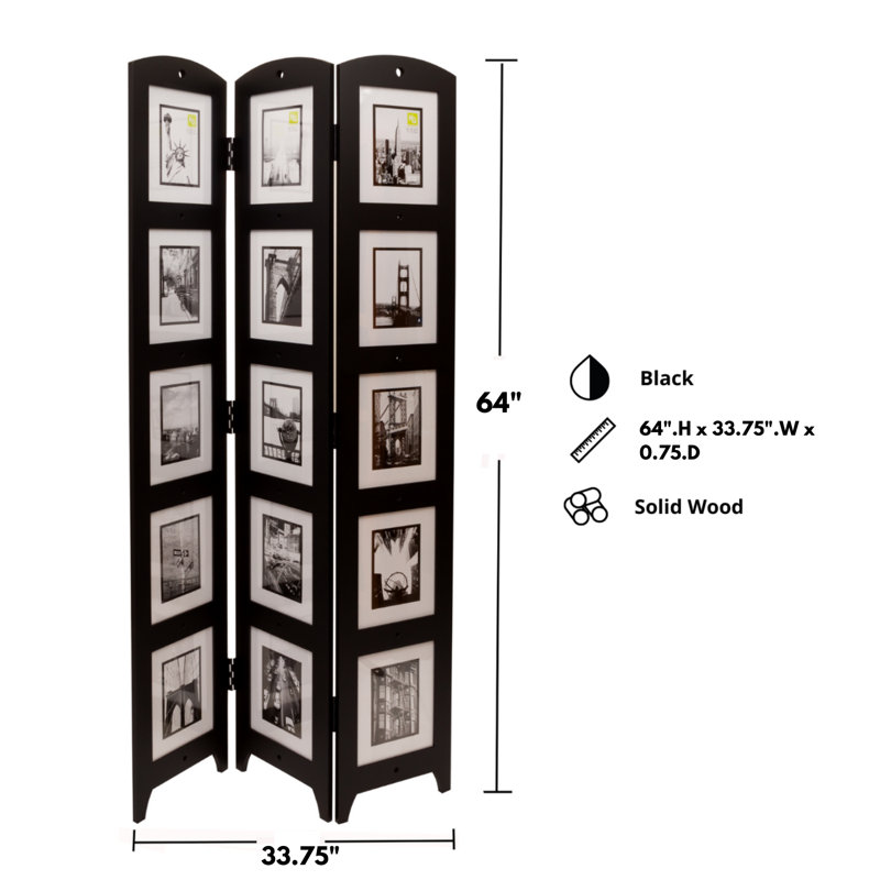 Paravent à 3 panneaux pliable l 33,75 po x H 64 po Julee, Noir