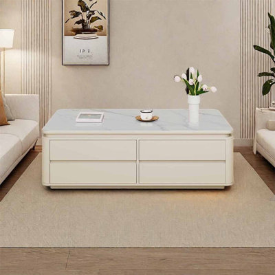 Rectangular storage rock slab coffee table