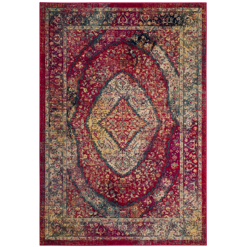 Annette Oriental Fuchsia / Ivory Area Rug, Rectangle 4' x 6'