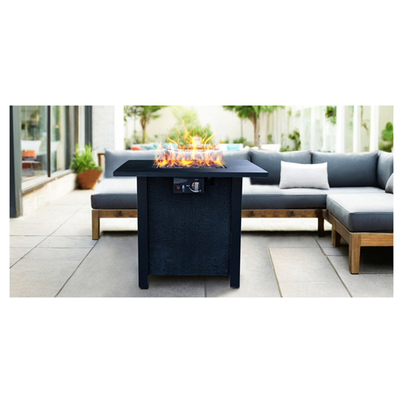 Foyer de table d'extérieur au gaz propane de 25 po de hauteur - procédé de sculpture résistant aux températures élevées de 50 000 BTU pour des matériaux écologiques avec l'effet du grain de tissage du rotin
