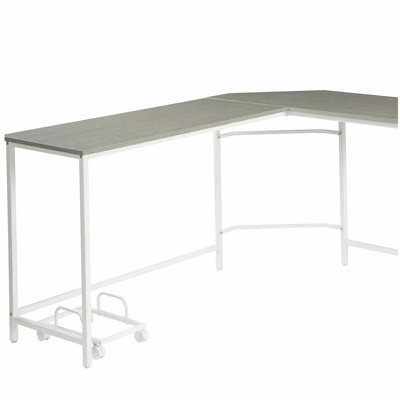 Grey and White L-shape Computer Desk