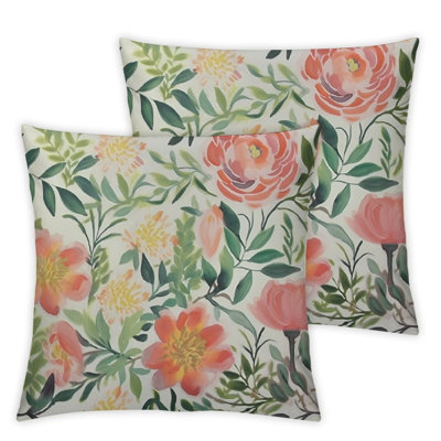 2pc Flower Decorative Throw Pillow Cover with Shabby Chic Flowers Roses Petals Dots Leaves Buds Pillowcase Square Cushion Cover for Sofa Couch Home Car Bedroom Living Room