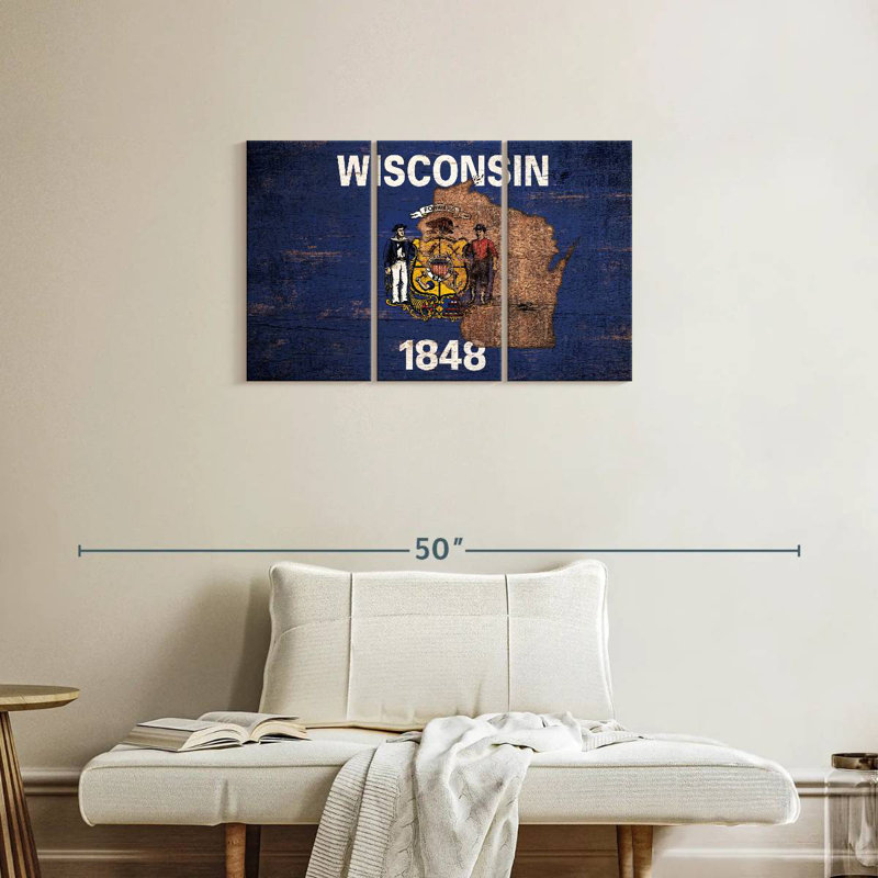 Borges State Map Over Wisconsin Flag, 20" H x 33" W