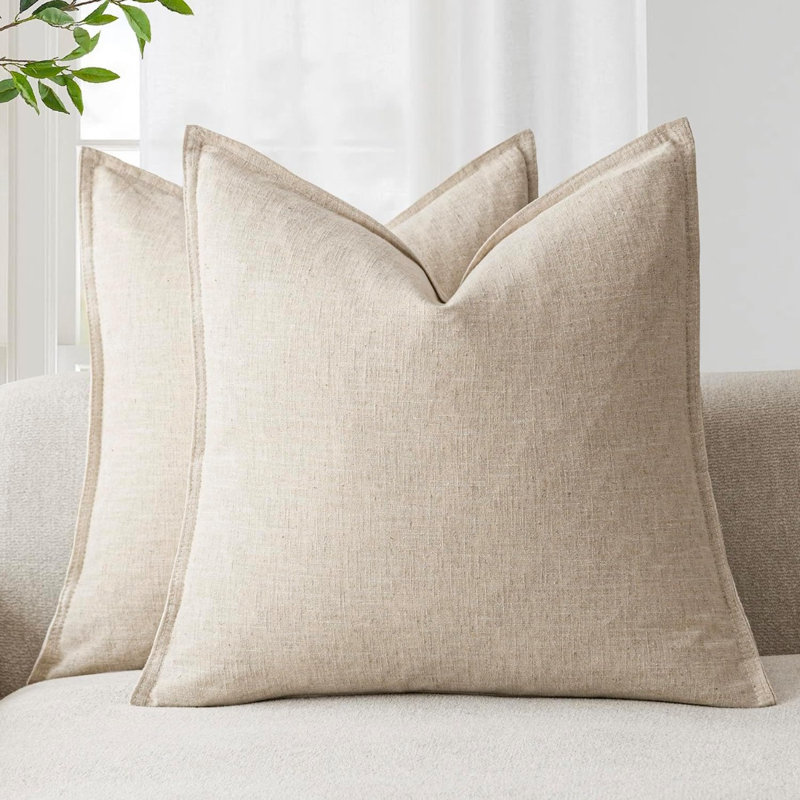 Housses de coussin décoratives en lin 18 x 18 pouces, Beige