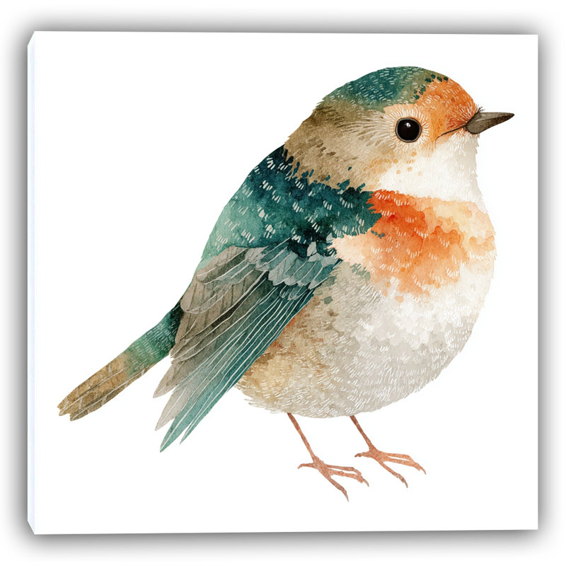 Chirpy Companion, ronde, aquarelle, oiseau, H 20 po x l 20 po