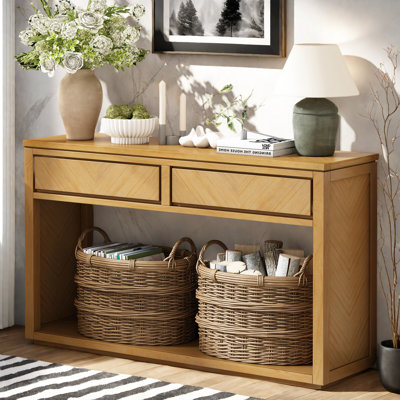 Rustic Wooden Console Table with Storage Drawers and Open Shelf by Lark Manor