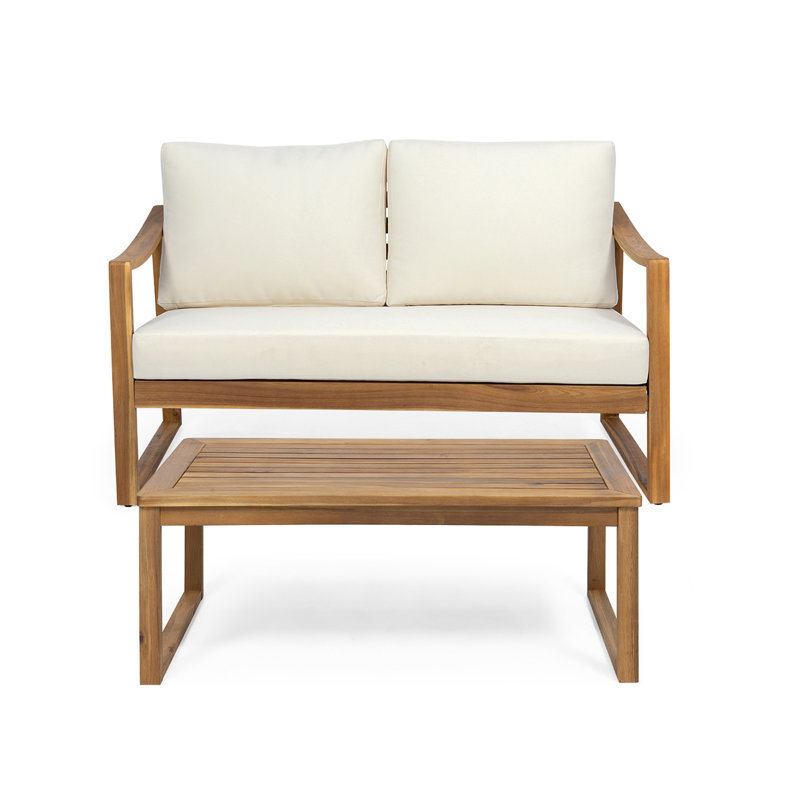 Table basse et causeuse Samwell, Beige Cushion/Teak Frame