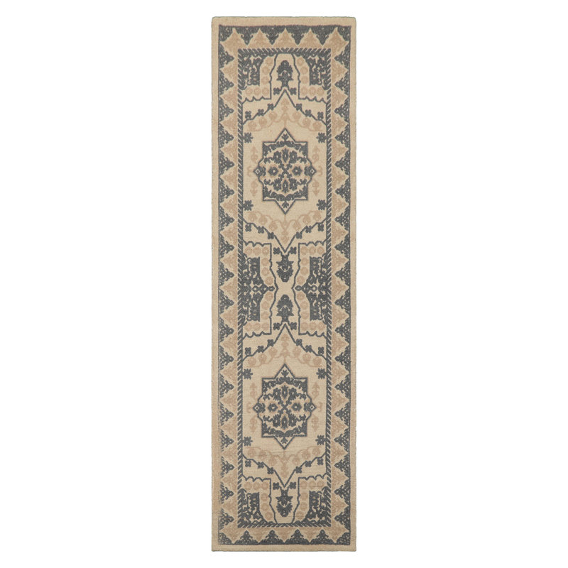 Beige Hand Tufted Geometric Wool Runner Multi Sizes Oriental Area Rug, Runner 2'3" x 8'