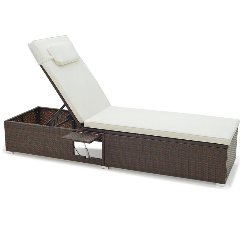 Chaise longue de patio 1 pièce avec dossier à 6 niveaux Ebern Designs, Blanc cassé