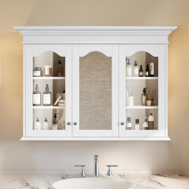 Armoire de salle de bain 40 "avec porte miroir et tablettes, armoire de salle de bain murale avec portes en verre 
